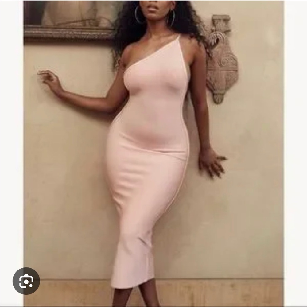 House of CB One-Shoulder Midi Dress in Blush Pink